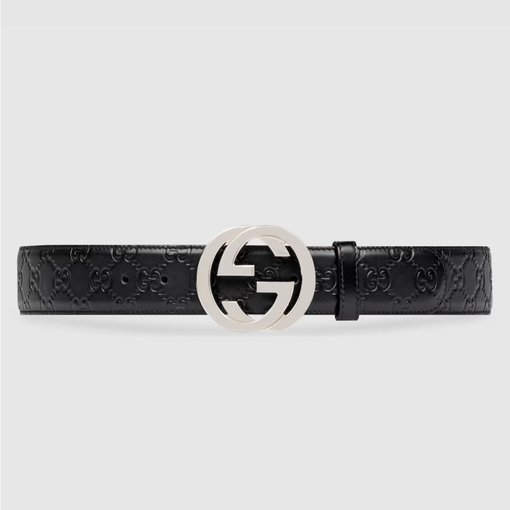 Gucci Black Leather Belt with Silver GG Buckle